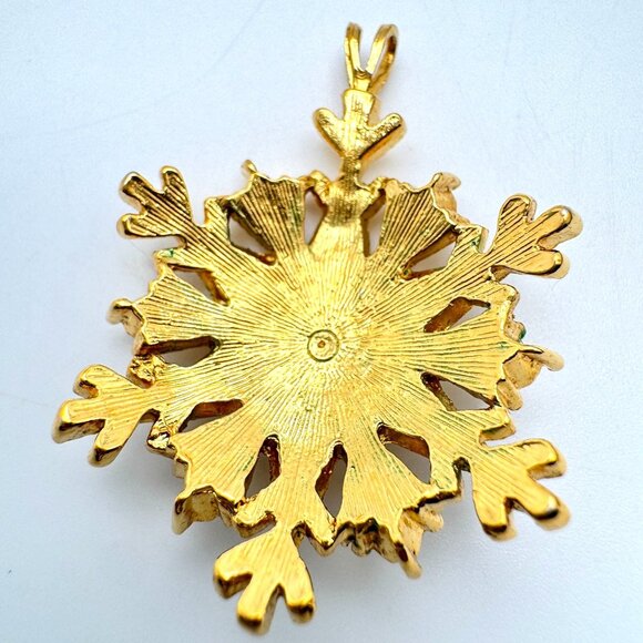 Gold Snowflake Pendant Clear Crystal Center 1 3/8 Inches Elegant Jewelry Design - Picture 6 of 6